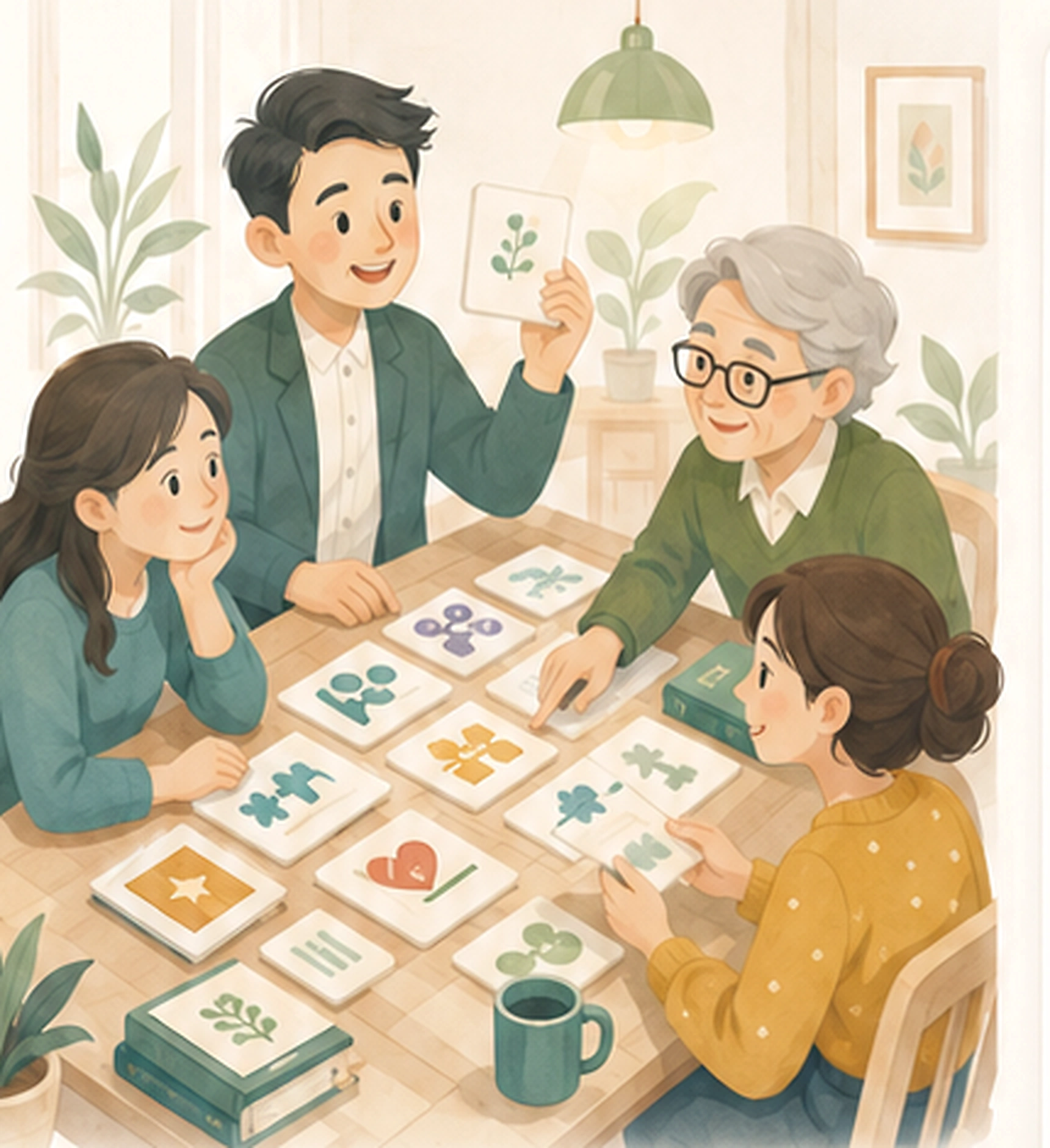 几个人围坐在桌边讨论指标卡片